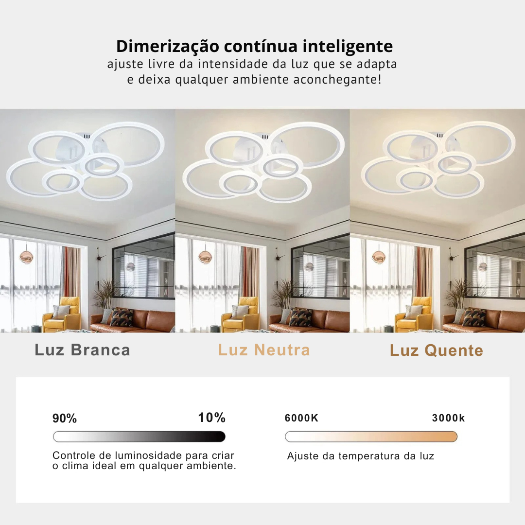 Lustre LED Moderno Anel Regulável