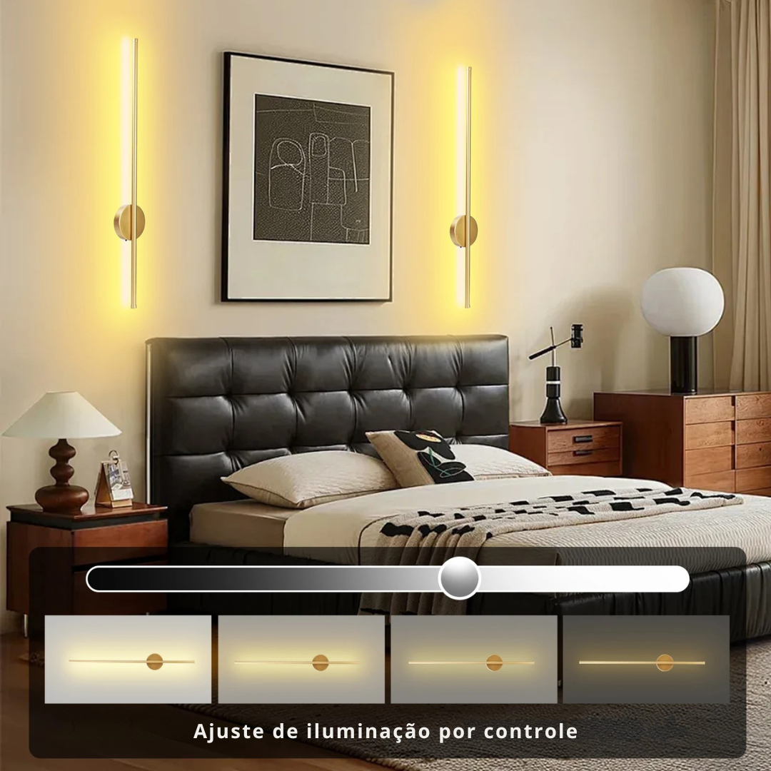 Arandela LED Linear Dourada Sem Fio com Controle 50cm