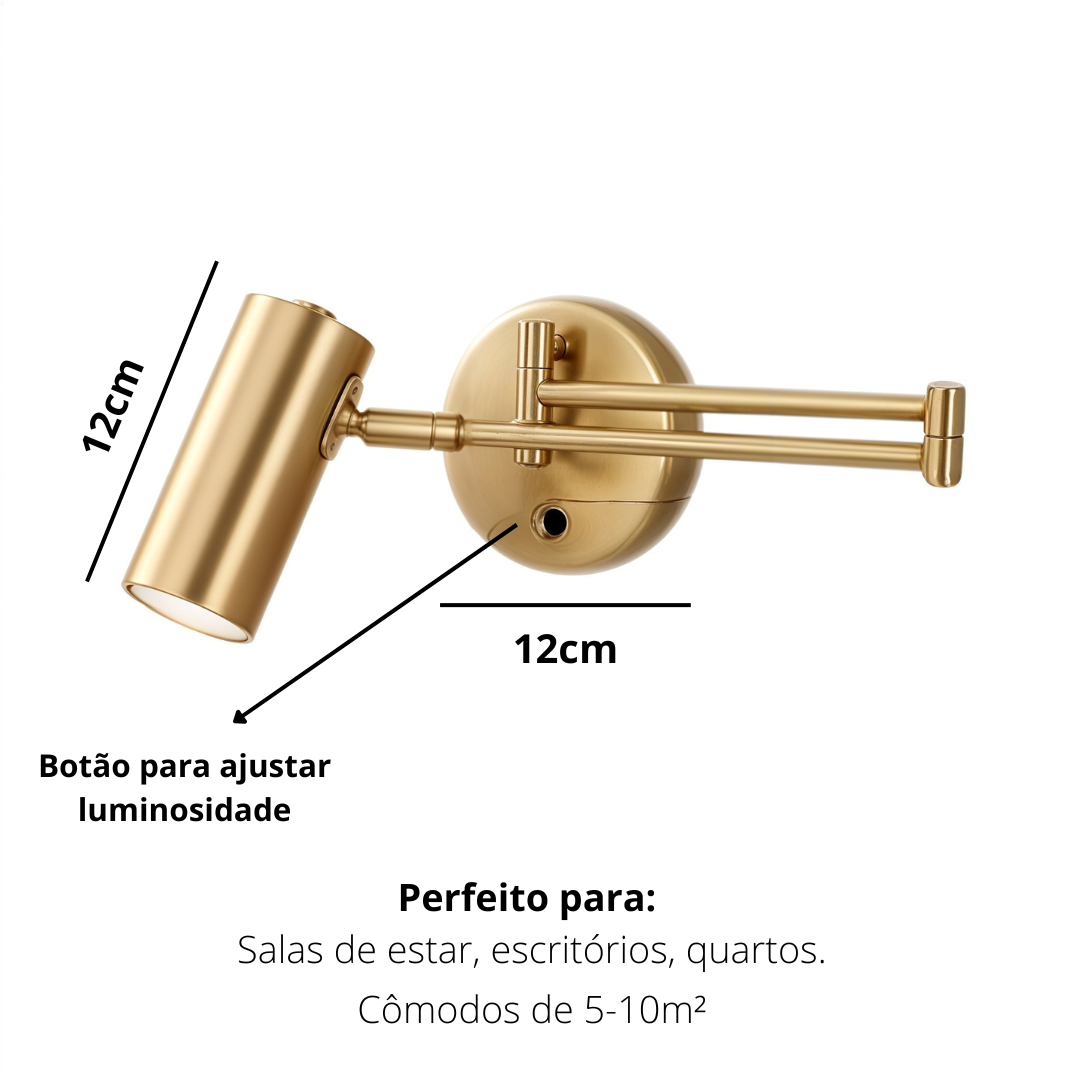 Arandela LED Dourada de Parede Articulada para Escritório
