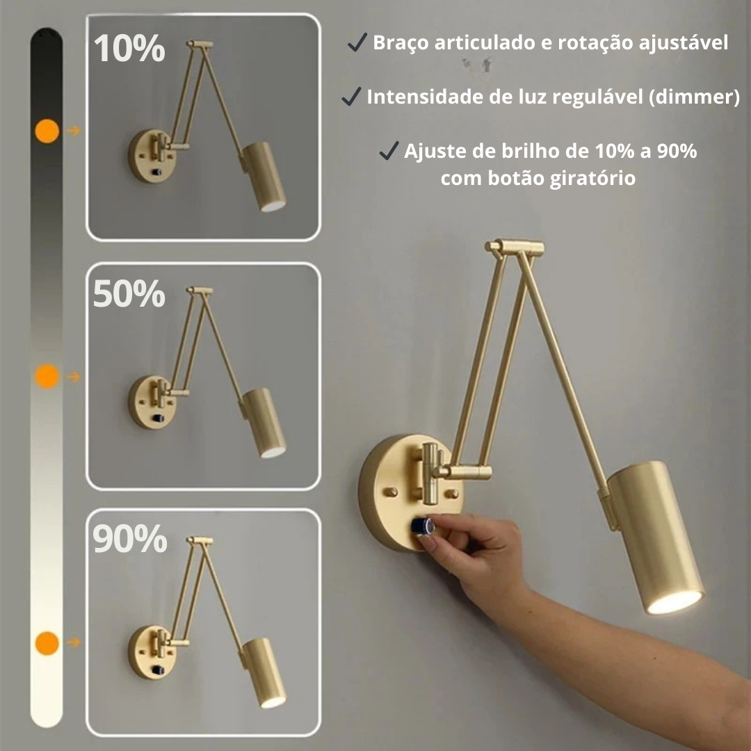 Arandela LED Dourada de Parede Articulada para Escritório