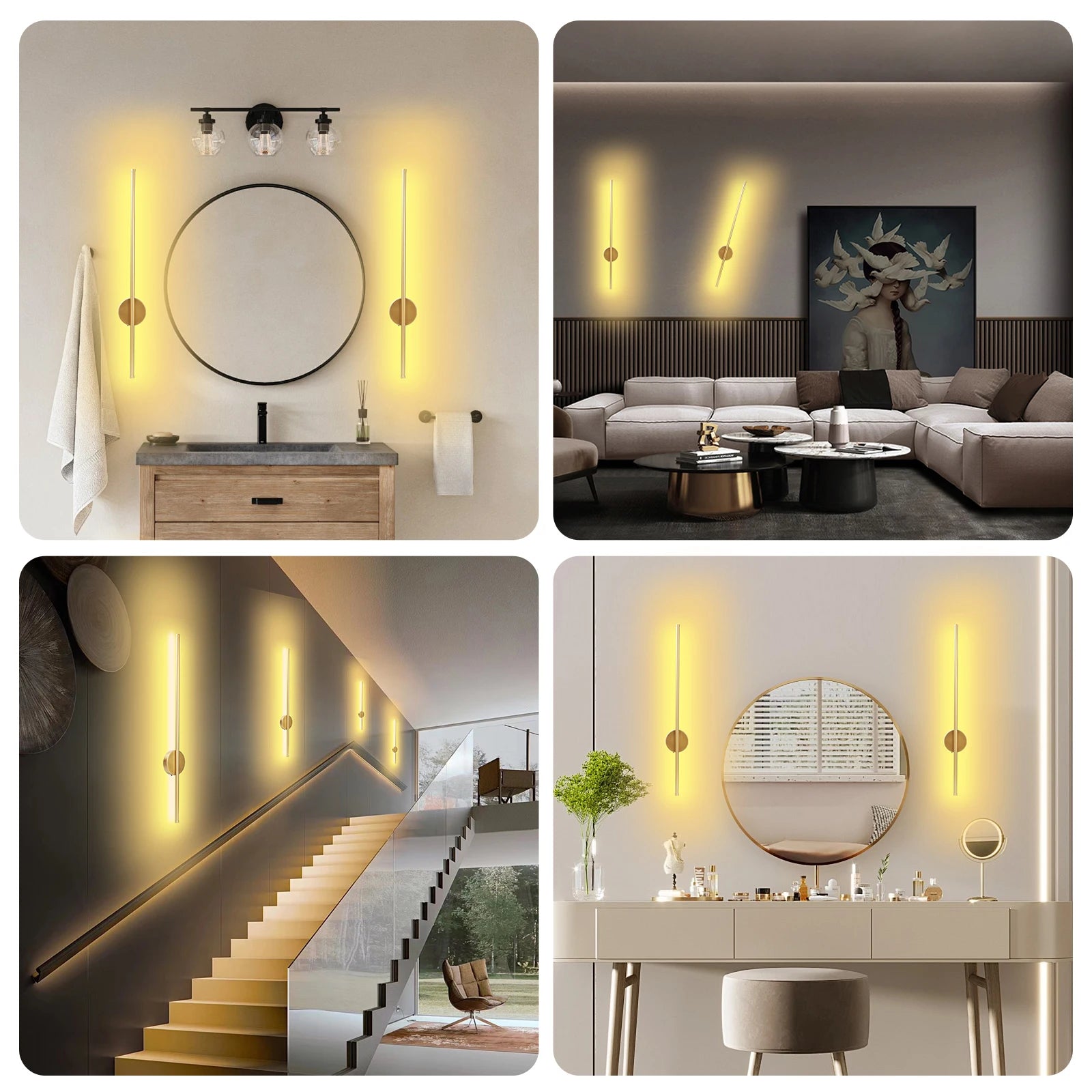 Arandela LED Linear Dourada Sem Fio com Controle 50cm