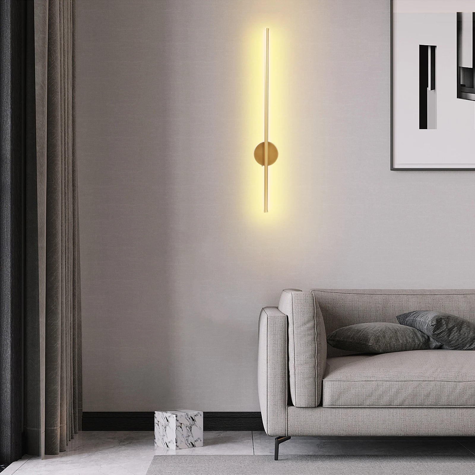 Arandela LED Linear Dourada Sem Fio com Controle 50cm