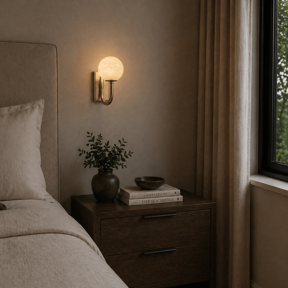 Alabaster Globe Wall Light — Antique Brass