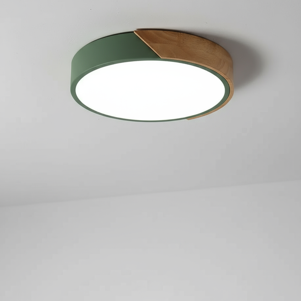 Plafon LED Sobrepor Madeira Redondo Ultrafino 5cm Corpo em Metal Dimerizavel 3 Tons