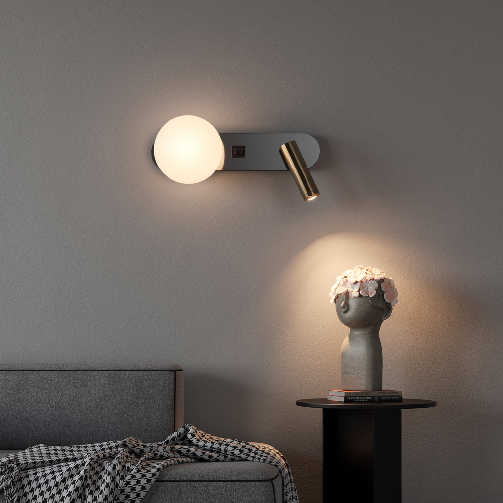 Arandela de Parede Lune Globo e Spot Duplo LED