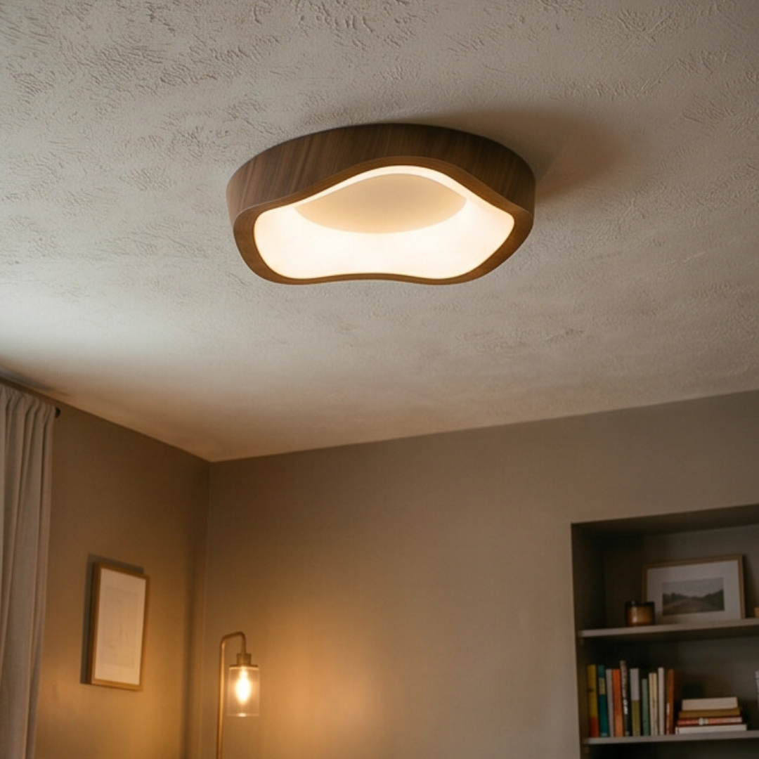 Plafon LED Orgânico Nórdico Wabi-Sabi em Madeira