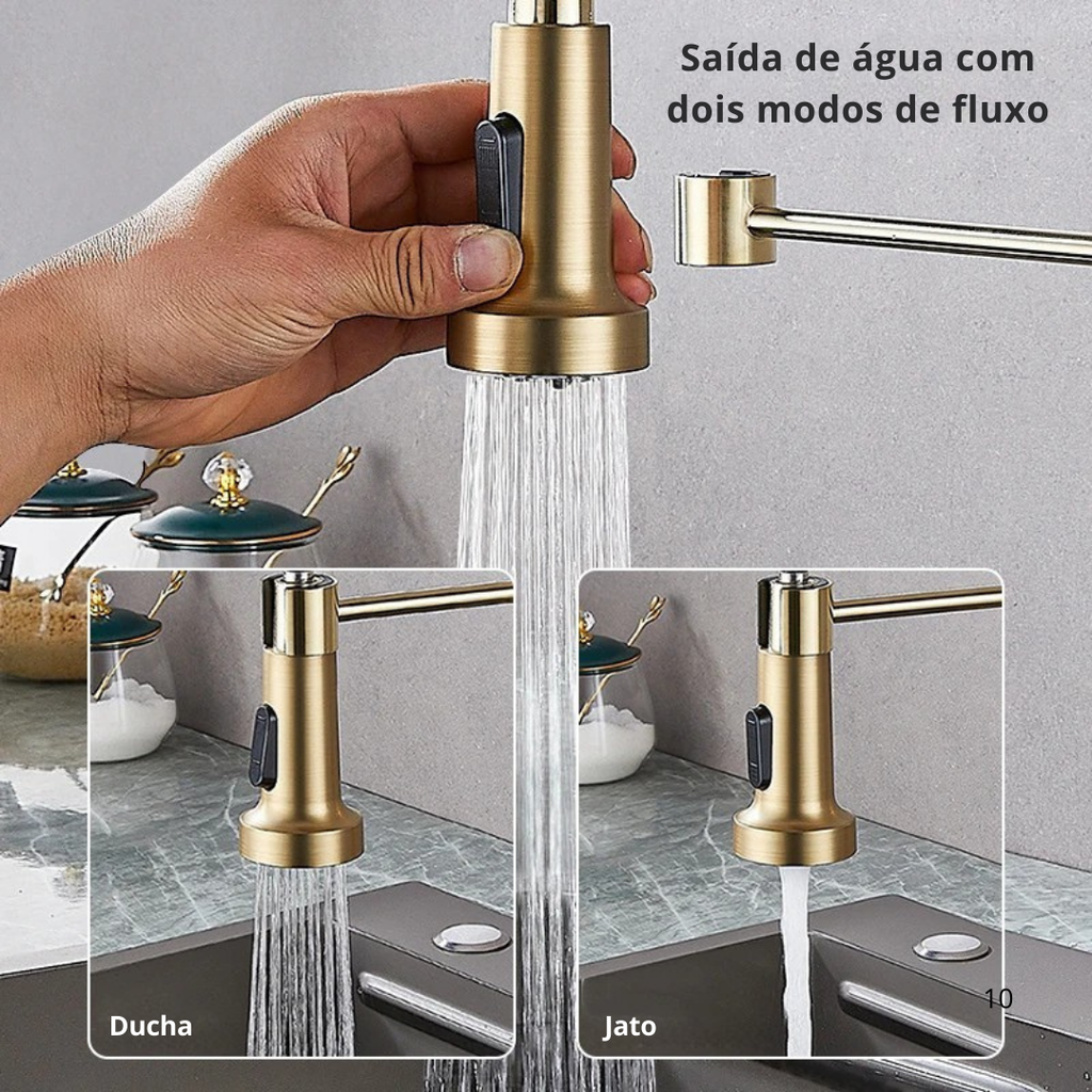 Torneira para Cozinha Misturador Monocomando Bica Movel Latao com Arejador Aqua Miabeli