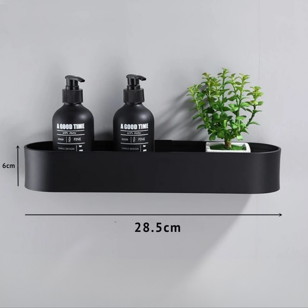 Prateleira de Aluminio Preta para Banheiro com Suporte de Toalha Integrado Modelo Noir