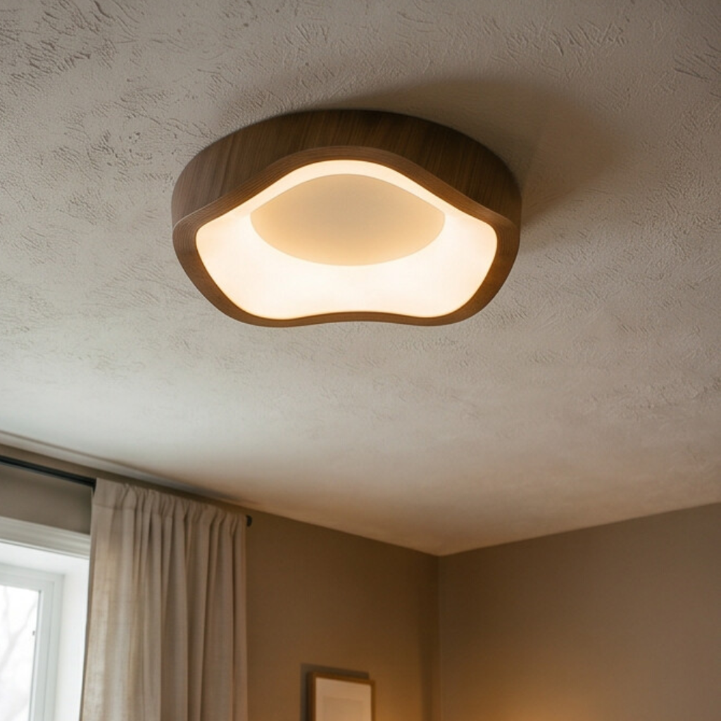 Plafon LED Orgânico Nórdico Wabi-Sabi em Madeira