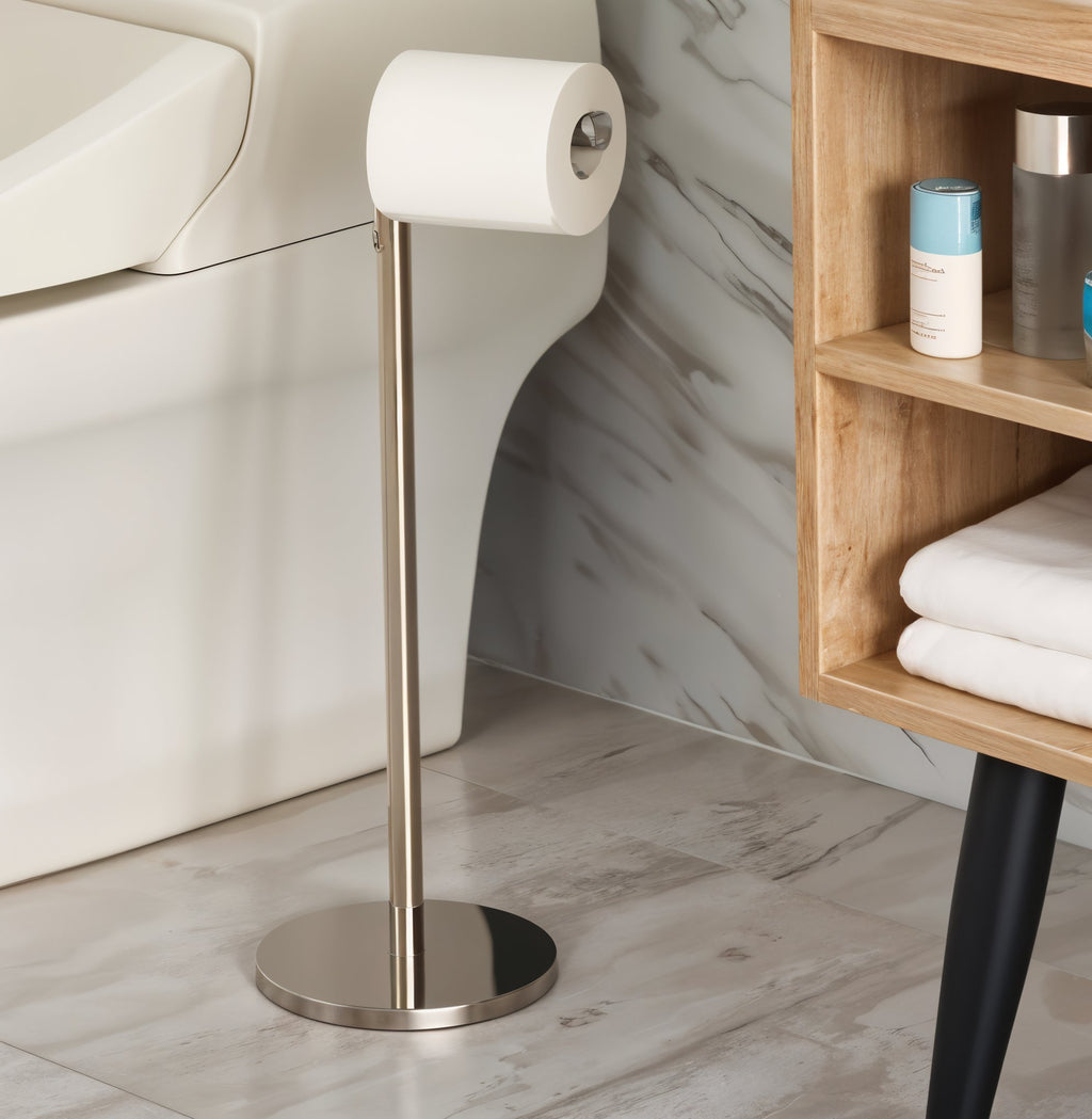 Porta Papel Higienico de Chao em Aco Inox Preto Fosco Design Minimalista Orin Miabeli