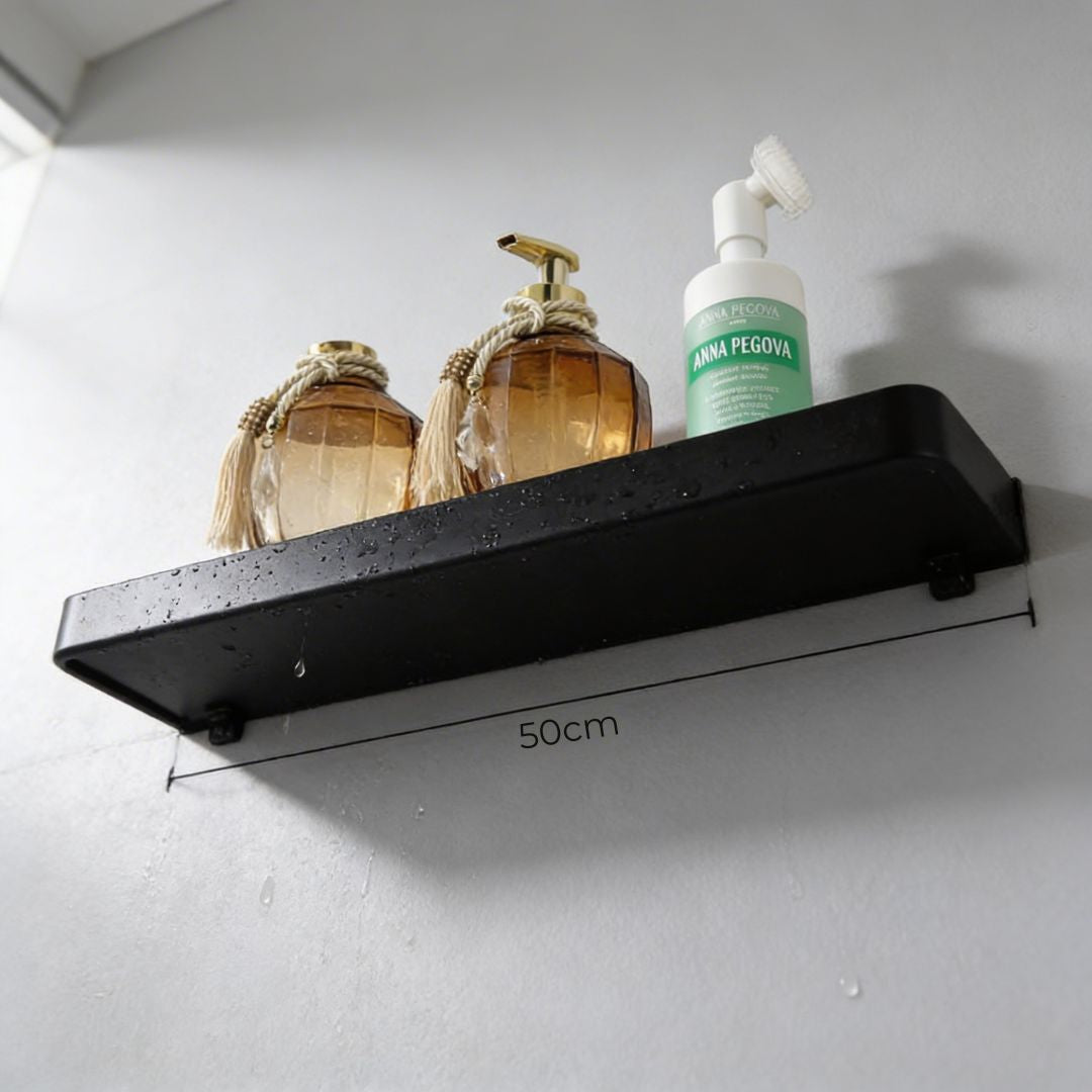 Prateleira Banheiro Porta Shampoo e Toalha Alumínio Preto Fosco Noir Resistente Miabeli