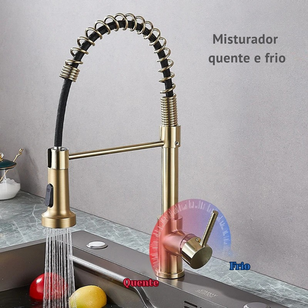 Torneira para Cozinha Misturador Monocomando Bica Movel Latao com Arejador Aqua Miabeli