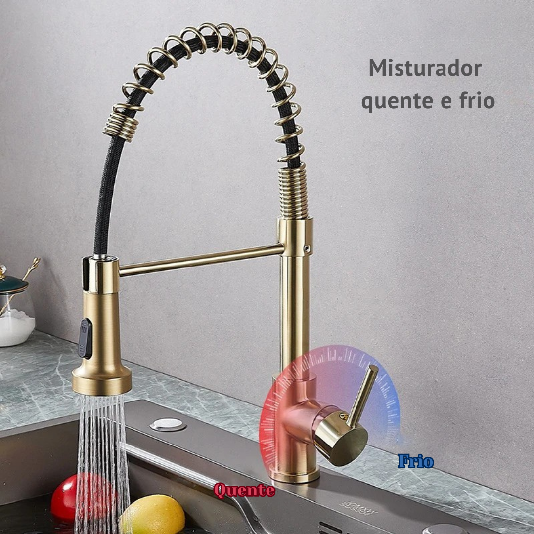 Torneira para Cozinha Misturador Monocomando Bica Movel Latao com Arejador Aqua Miabeli