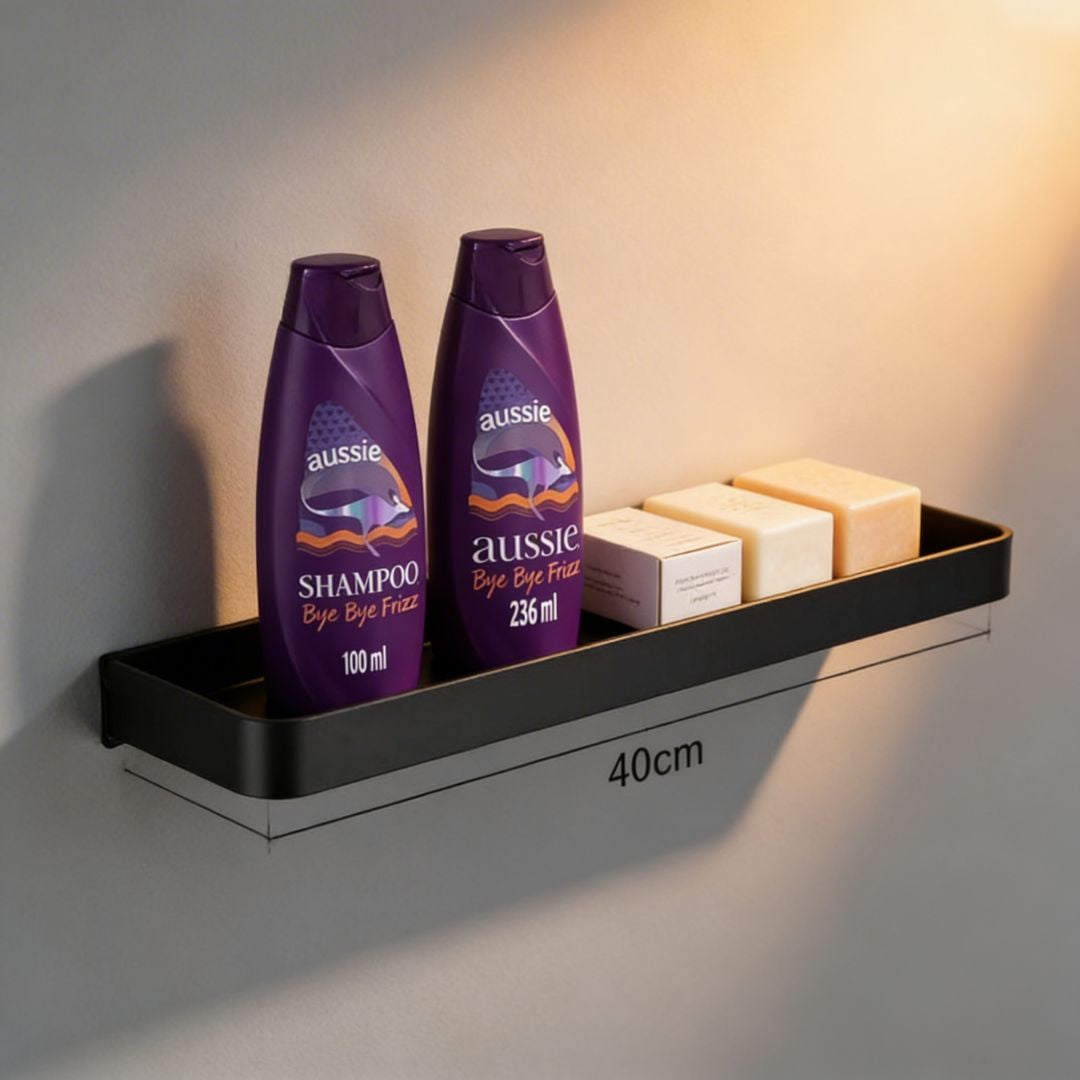 Prateleira Banheiro Porta Shampoo e Toalha Alumínio Preto Fosco Noir Resistente Miabeli