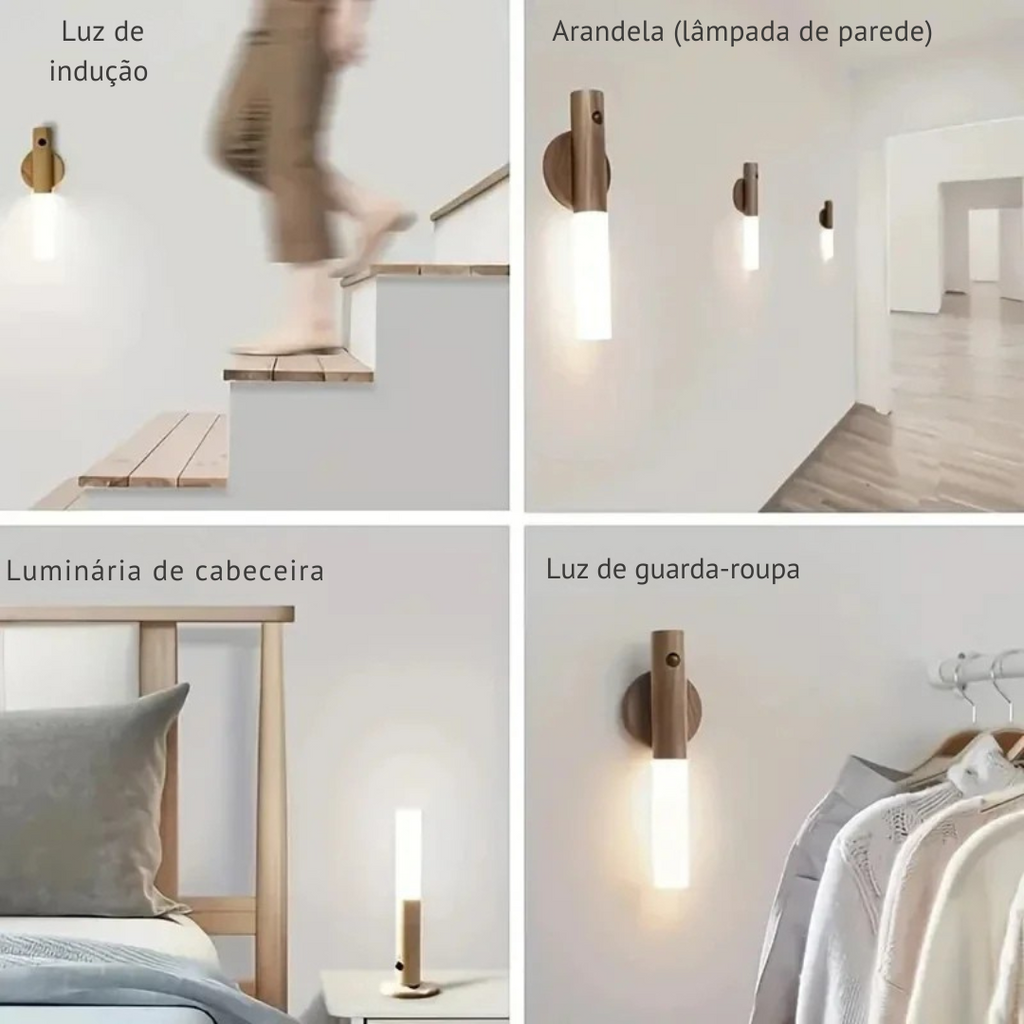 Luminaria de Parede com Sensor de Movimento Sem Fio Recarregavel USB LED Quente