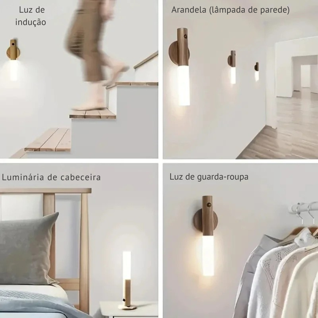 Luminaria de Parede com Sensor de Movimento Sem Fio Recarregavel USB LED Quente