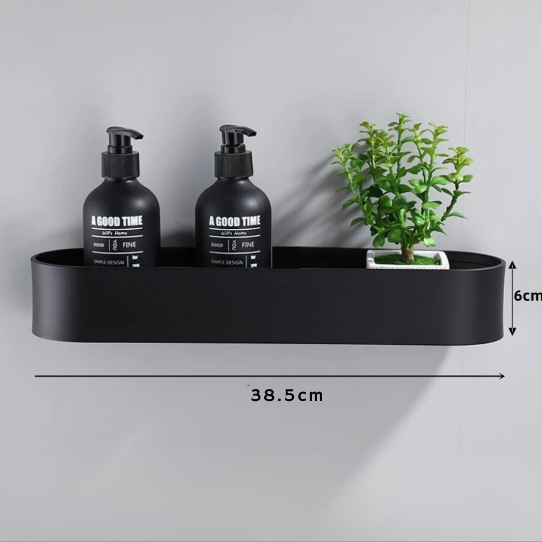 Prateleira de Aluminio Preta para Banheiro com Suporte de Toalha Integrado Modelo Noir