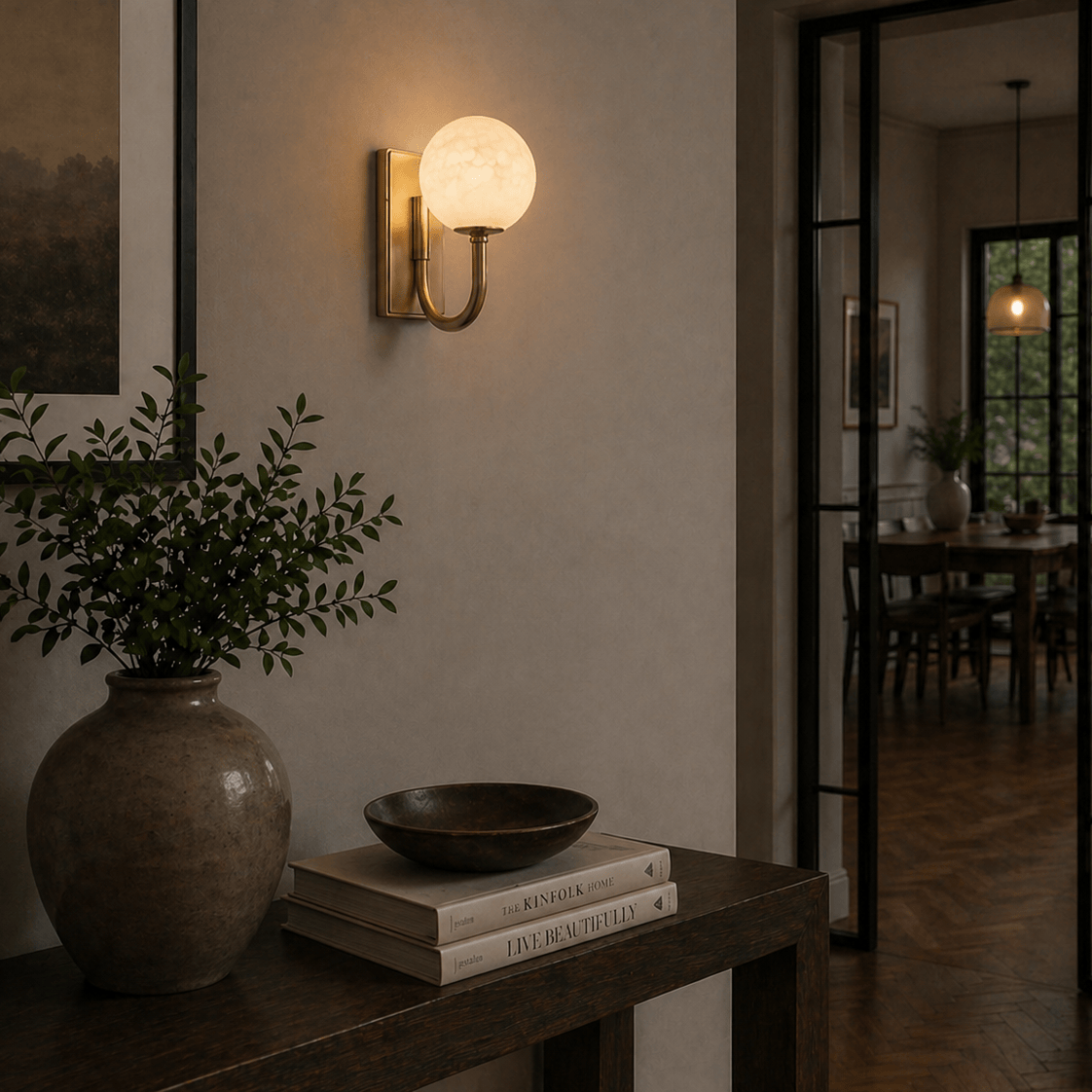 Alabaster Globe Wall Light — Antique Brass