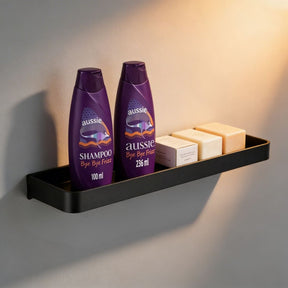 Prateleira Banheiro Porta Shampoo e Toalha Alumínio Preto Fosco Noir Resistente Miabeli