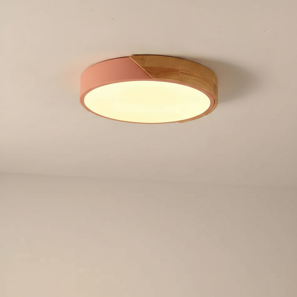 Plafon LED Sobrepor Madeira Redondo Ultrafino 5cm Corpo em Metal Dimerizavel 3 Tons