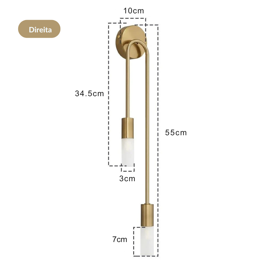 Arandela LED Dourada Minimalista Parede