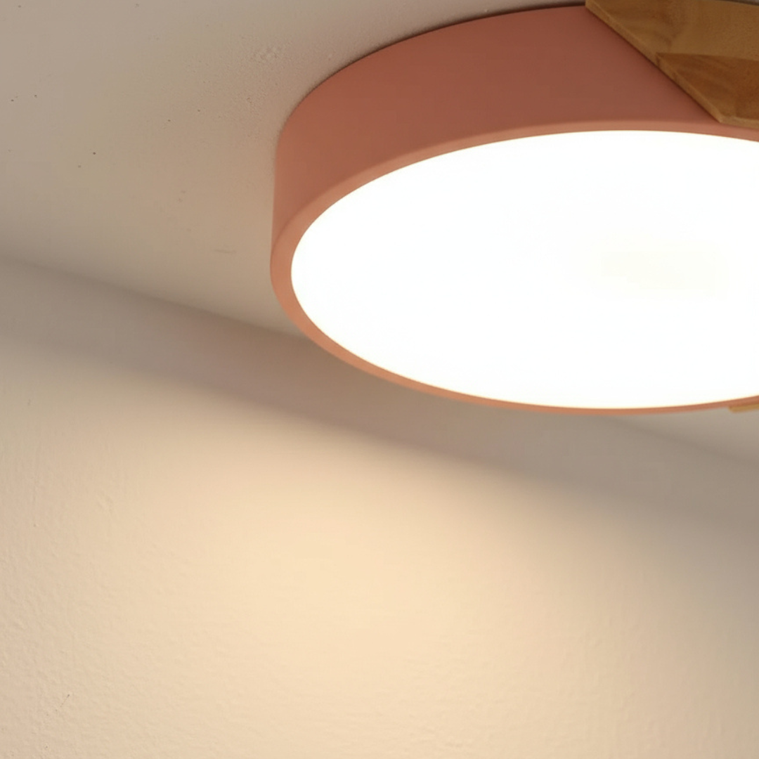 Plafon LED Sobrepor Madeira Redondo Ultrafino 5cm Corpo em Metal Dimerizavel 3 Tons