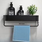 Prateleira de Aluminio Preta para Banheiro com Suporte de Toalha Integrado Modelo Noir