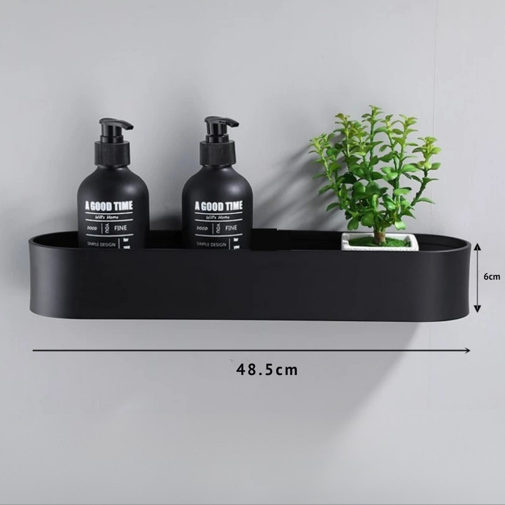Prateleira de Aluminio Preta para Banheiro com Suporte de Toalha Integrado Modelo Noir
