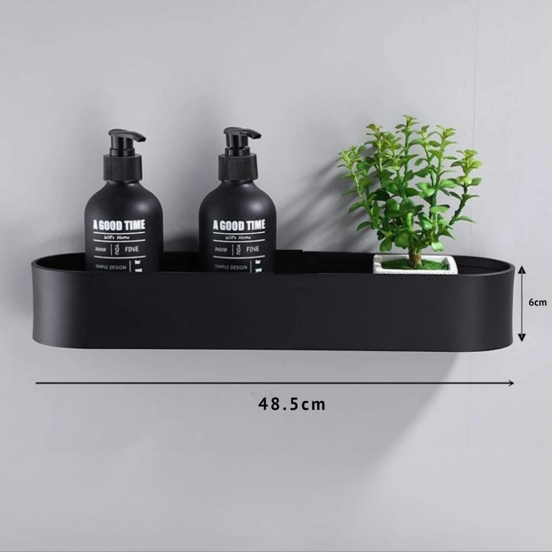 Prateleira de Aluminio Preta para Banheiro com Suporte de Toalha Integrado Modelo Noir