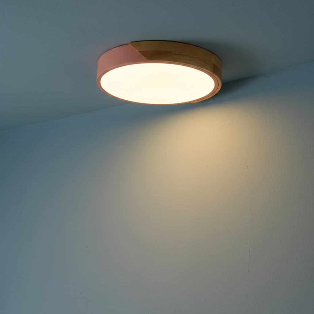 Plafon LED Sobrepor Madeira Redondo Ultrafino 5cm Corpo em Metal Dimerizavel 3 Tons