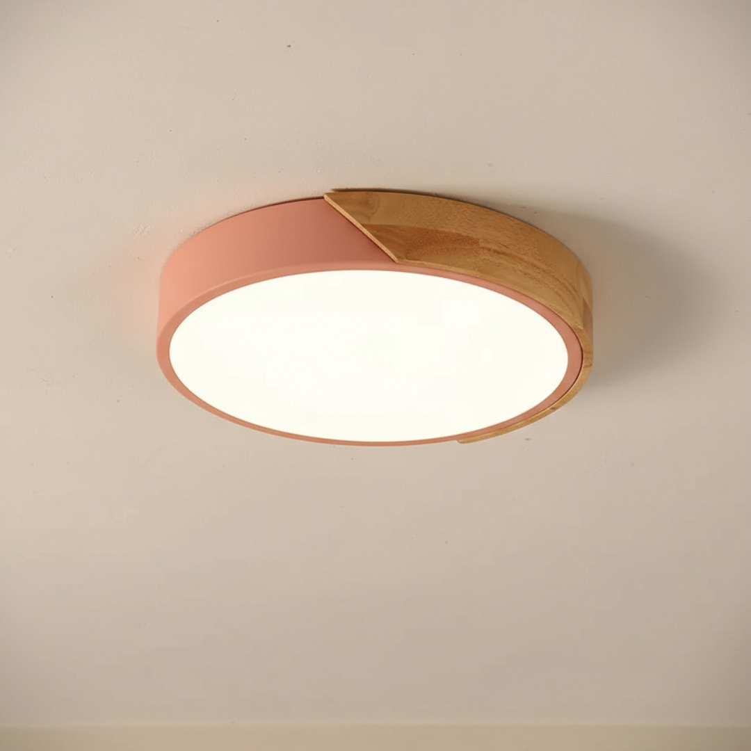 Plafon LED Sobrepor Madeira Redondo Ultrafino 5cm Corpo em Metal Dimerizavel 3 Tons