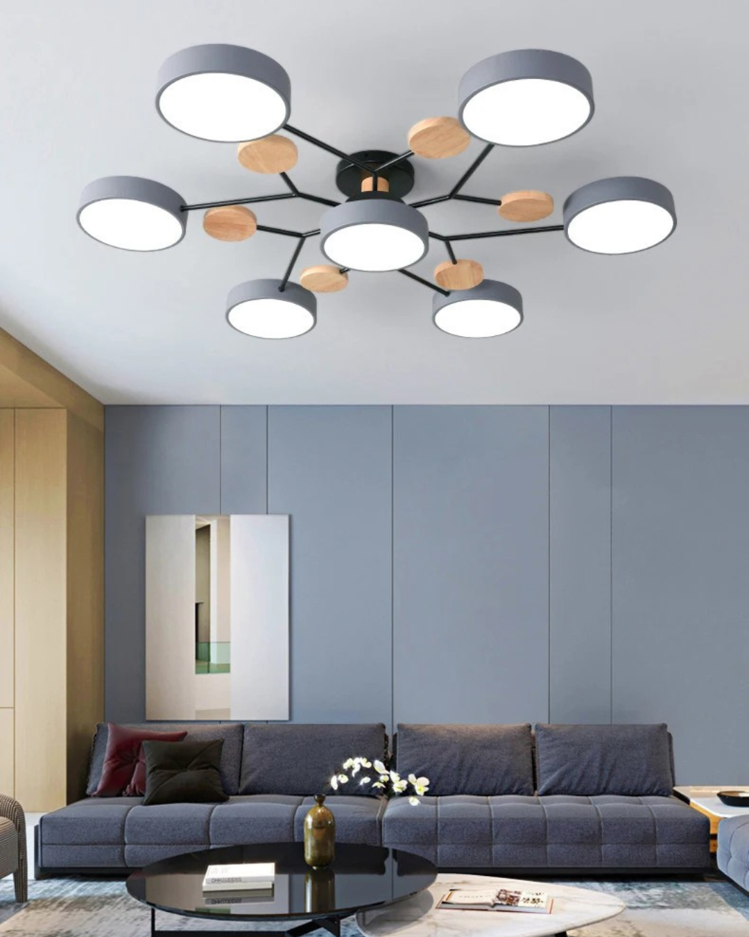 Lustre LED Teto Moderno 48W AC220V Regulavel 3 Tons de Luz Flush Mount Aluminio Velato