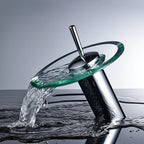 Torneira Cascata de Vidro e Metal Cromado para Banheiro Furo Unico Laton Soleil
