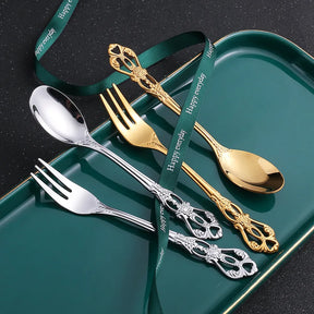 Conjunto de Talheres Dourados Inox Luxo 24 Peças