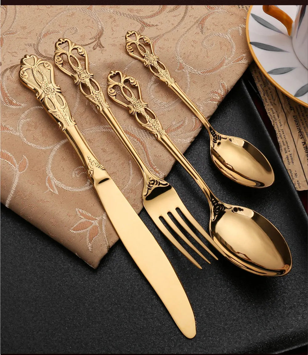Conjunto de Talheres Dourados Inox Luxo 24 Peças