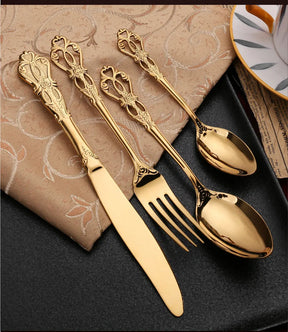 Conjunto de Talheres Dourados Inox Luxo 24 Peças