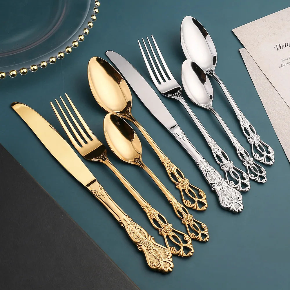 Conjunto de Talheres Dourados Inox Luxo 24 Peças
