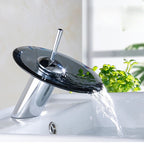 Torneira Cascata de Vidro e Metal Cromado para Banheiro Furo Unico Laton Soleil