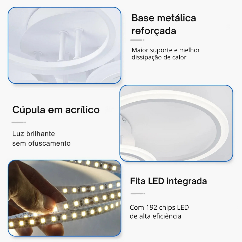 Lustre LED Arcus Anéis Dimerizável com APP
