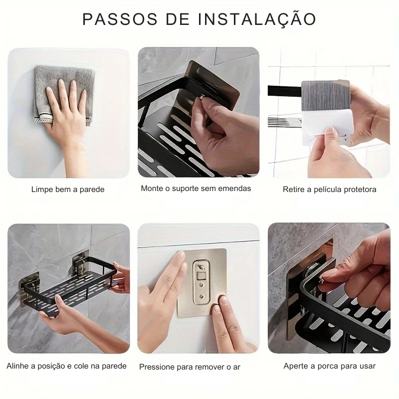 Prateleira Organizadora para Banheiro sem Furo em Liga de Aluminio Acabamento Escovado Solari