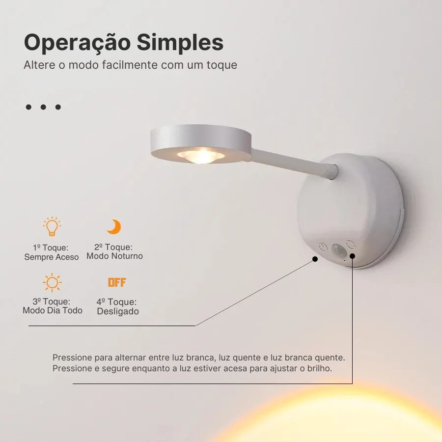 Luz Noturna LED Sensor de Movimento com Controle Remoto USB Parede Mesa Quarto Cozinha Sem Fio