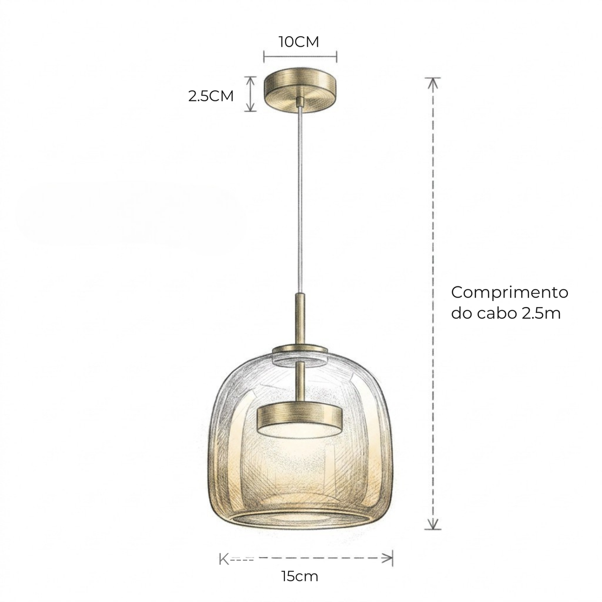 Pendente Nordico Vidro Fume com LED Regulavel para Sala e Quarto