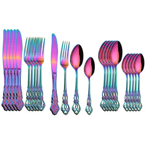 Conjunto de Talheres Dourados Inox Luxo 24 Peças