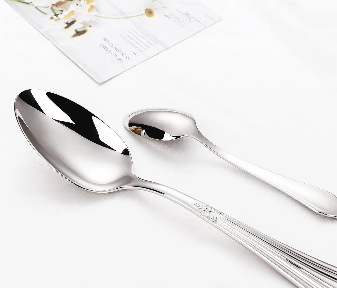 Conjunto Versailles 24pcs – Talheres de Aço Inox Prateado com Detalhes Clássicos