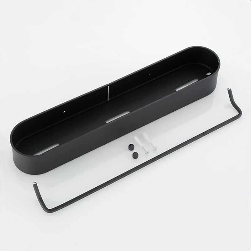Prateleira de Aluminio Preta para Banheiro com Suporte de Toalha Integrado Modelo Noir