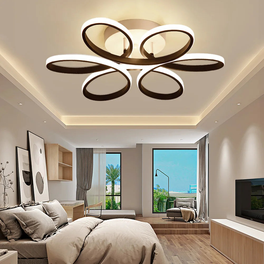 Lustre de Teto LED Flor 6 Petalas 3 Tons Dimerizavel para Sala e Quarto Petale