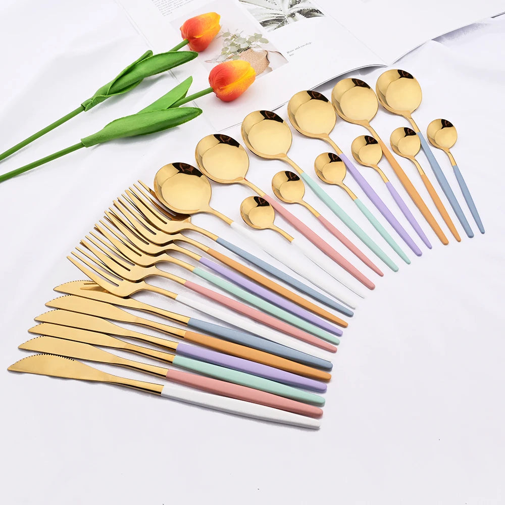 Conjunto de Talheres Lavanda Gold – 24 Peças com Toque Pastel