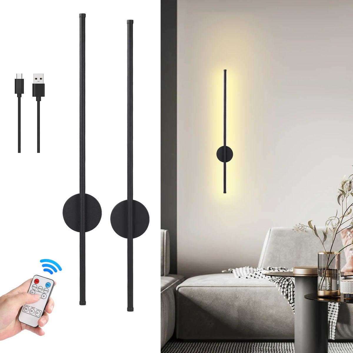 Arandela LED Moderna Minimalista Sem Fio com Controle Remoto