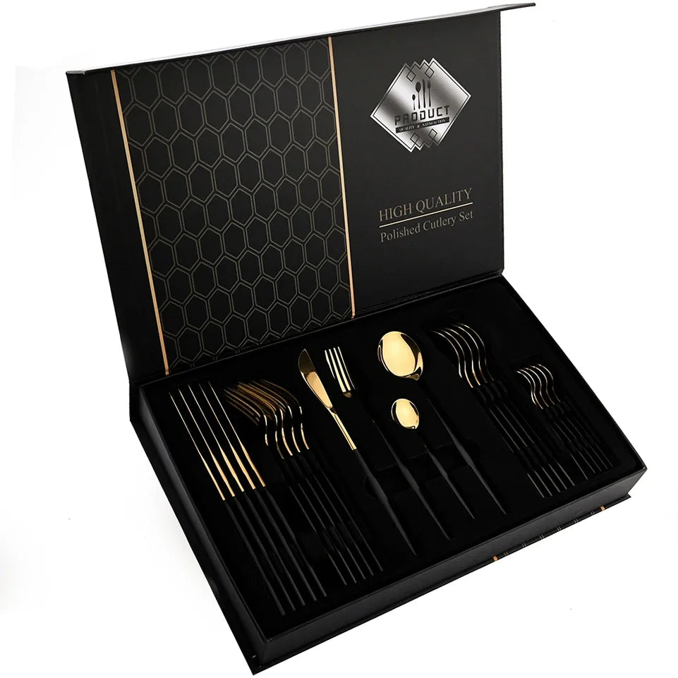Conjunto de Talheres RoyalGold Supreme – 24 Peças com Estojo de Luxo