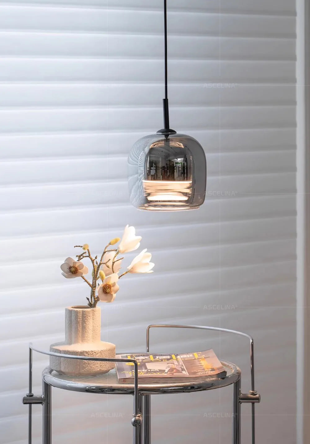 Luminária Nórdica Pendente de Vidro Fumê Luxo